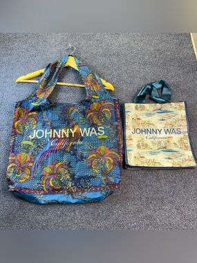 Johnny Was Blue Floral Peacock Tote with Multicolor Accents
